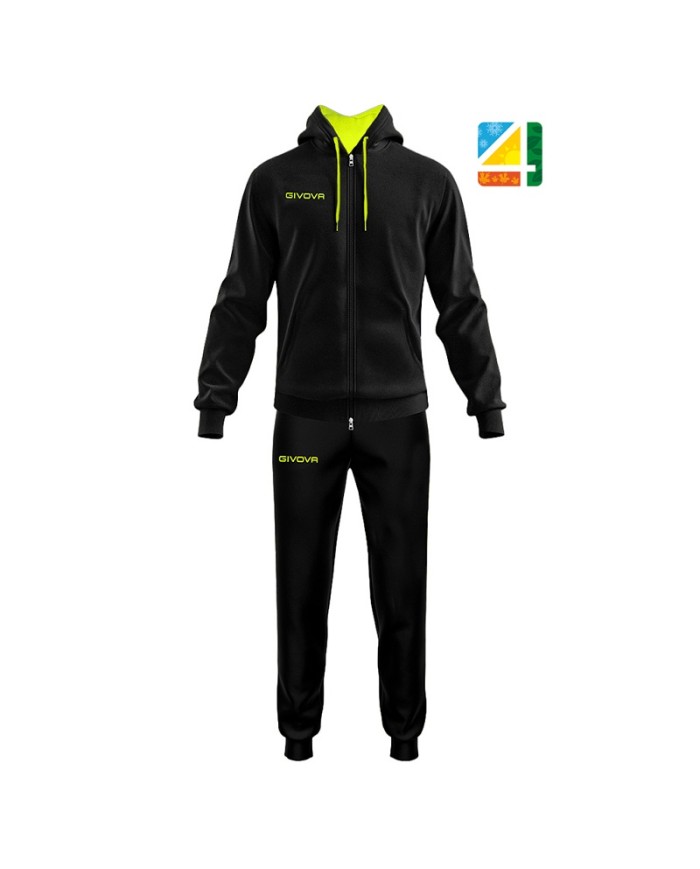 Tuta KING 4 SEASONS Givova con Cappuccio TT014 Unisex Nero Giallo Fluo TT0141019