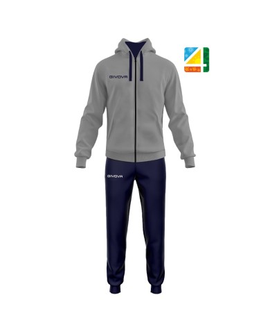 Tuta KING 4 SEASONS Givova con Cappuccio TT014 Unisex Grigio Blu TT0144304