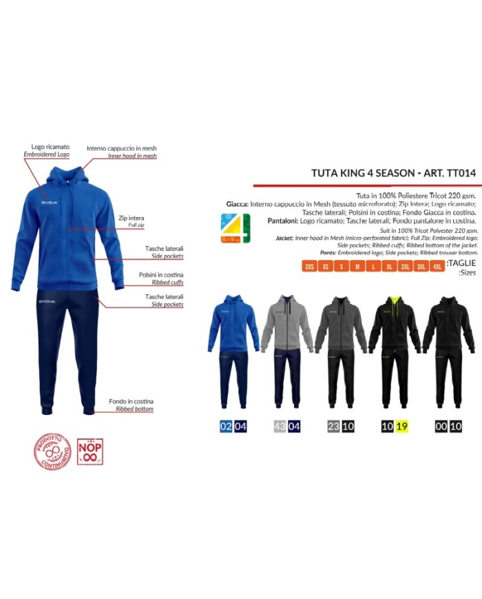Tuta KING 4 SEASONS Givova con Cappuccio TT014 Unisex Grigio Blu TT0144304 Tuta KING 4 SEASONS Givova con Cappuccio TT014 Unisex Grigio Blu TT0144304