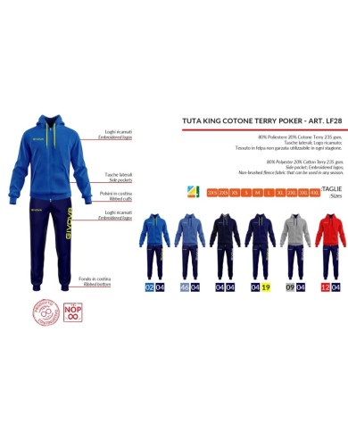 TUTA KING COTONE TERRY (POKER) AZZURRO/BLU Tg. S