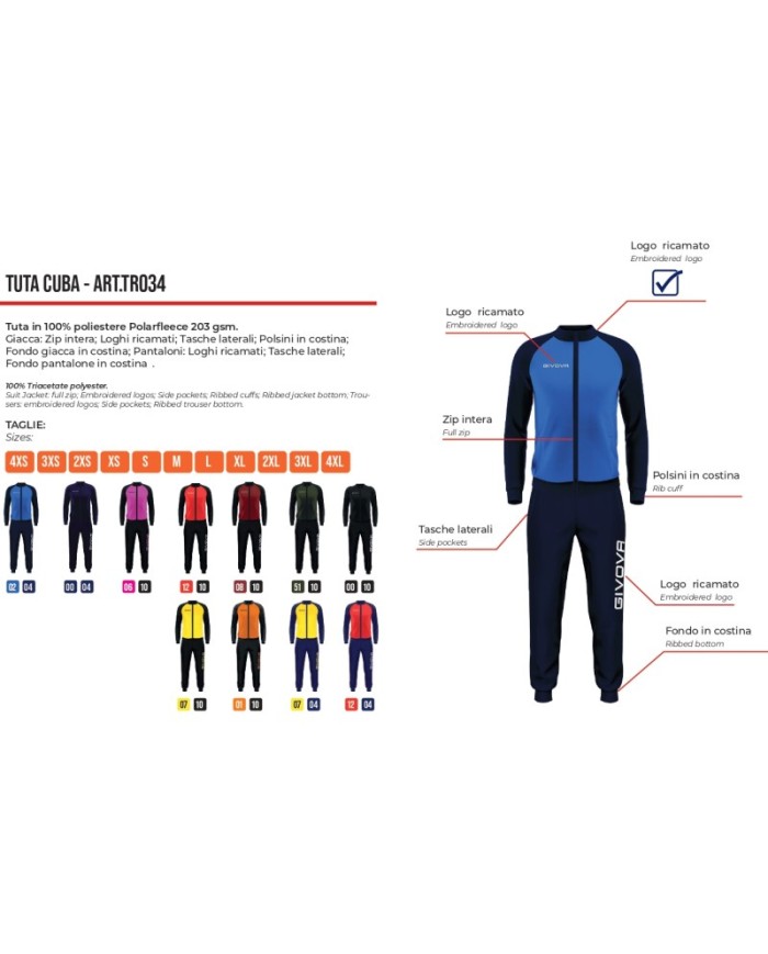 Tuta CUBA Givova Blu Unisex Micropile FullZip TR0340004