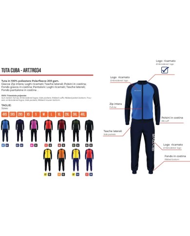 Tuta CUBA Givova Nero Unisex Micropile FullZip TR0340010 Tuta CUBA Givova Nero Unisex Micropile FullZip TR0340010