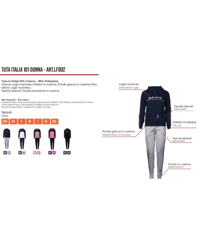 TUTA DONNA 101 CON BANDA E CAPPUCCIO IN FLEECE LILLA Tg. M TUTA DONNA 101 CON BANDA E CAPPUCCIO IN FLEECE LILLA Tg. M