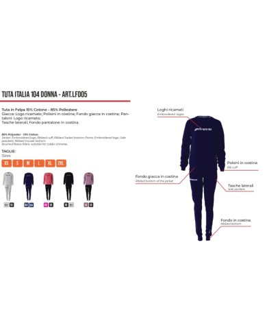 TUTA DONNA 104 G/COLLO CON PAILLETTES IN FELPA NERO/BIANCO Tg. M TUTA DONNA 104 G/COLLO CON PAILLETTES IN FELPA NERO/BIANCO Tg. M