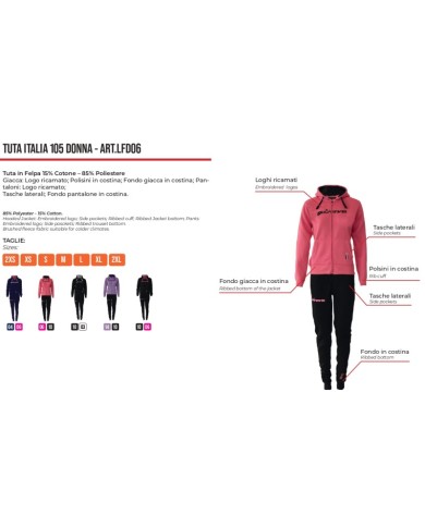Tuta ITALIA 105 DONNA Givova LFD06 Felpata con Cappuccio Blu Fuxia LFD060406 Tuta ITALIA 105 DONNA Givova LFD06 Felpata con Cappuccio Blu Fuxia LFD060406