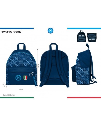 Zaino SSC Napoli Ufficiale Stampato Blu Azzurro 123415SSCN Zaino SSC Napoli Ufficiale Stampato Blu Azzurro 123415SSCN