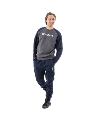 TUTA ITALIA UOMO 102 G/COLLO felpa CON BANDA GRIGIO MELANGE SCURO/BLU Tg. M TUTA ITALIA UOMO 102 G/COLLO felpa CON BANDA GRIGIO MELANGE SCURO/BLU Tg. M