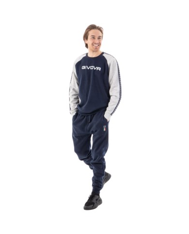 TUTA ITALIA UOMO 102 G/COLLO felpa CON BANDA GRIGIO  MELANGE CHIARO/BLU Tg. L TUTA ITALIA UOMO 102 G/COLLO felpa CON BANDA GRIGIO  MELANGE CHIARO/BLU Tg. L