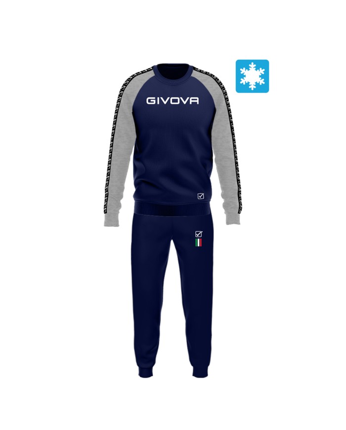 TUTA ITALIA UOMO 102 G/COLLO felpa CON BANDA GRIGIO  MELANGE CHIARO/BLU Tg. L