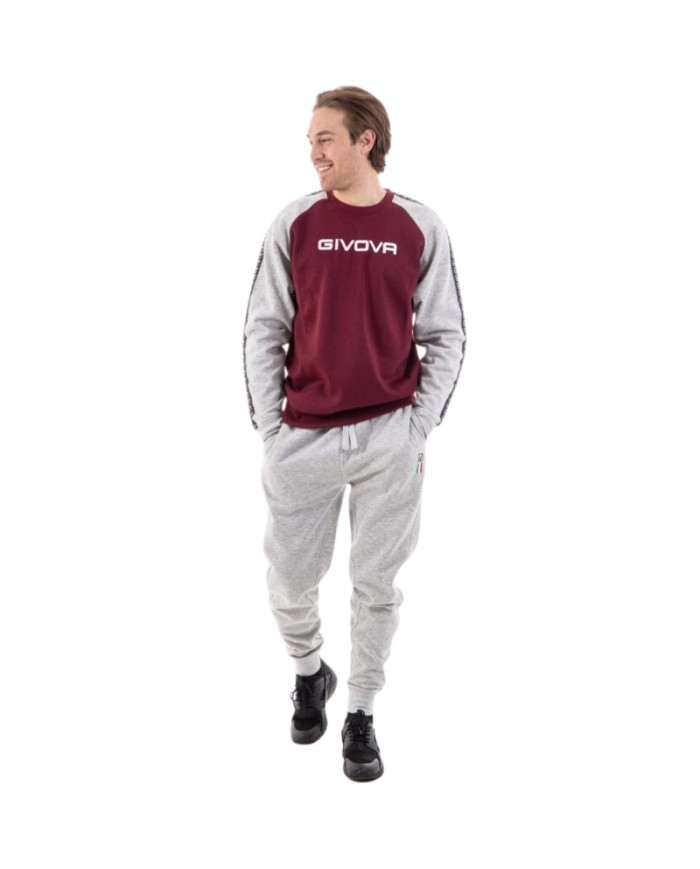 TUTA ITALIA UOMO 102 G/COLLO felpa CON BANDA GRIGIO MELANGE CHIARO/GRANATA Tg. L