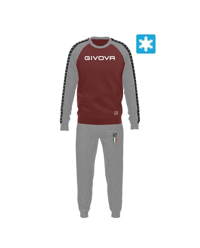 TUTA ITALIA UOMO 102 G/COLLO felpa CON BANDA GRIGIO MELANGE CHIARO/GRANATA Tg. L