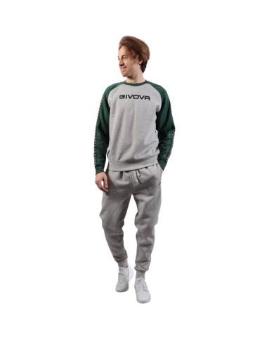 TUTA ITALIA UOMO 102 G/COLLO felpa CON BANDA GRIGIO MELANGE CHIARO/VERDE Tg. M TUTA ITALIA UOMO 102 G/COLLO felpa CON BANDA GRIGIO MELANGE CHIARO/VERDE Tg. M