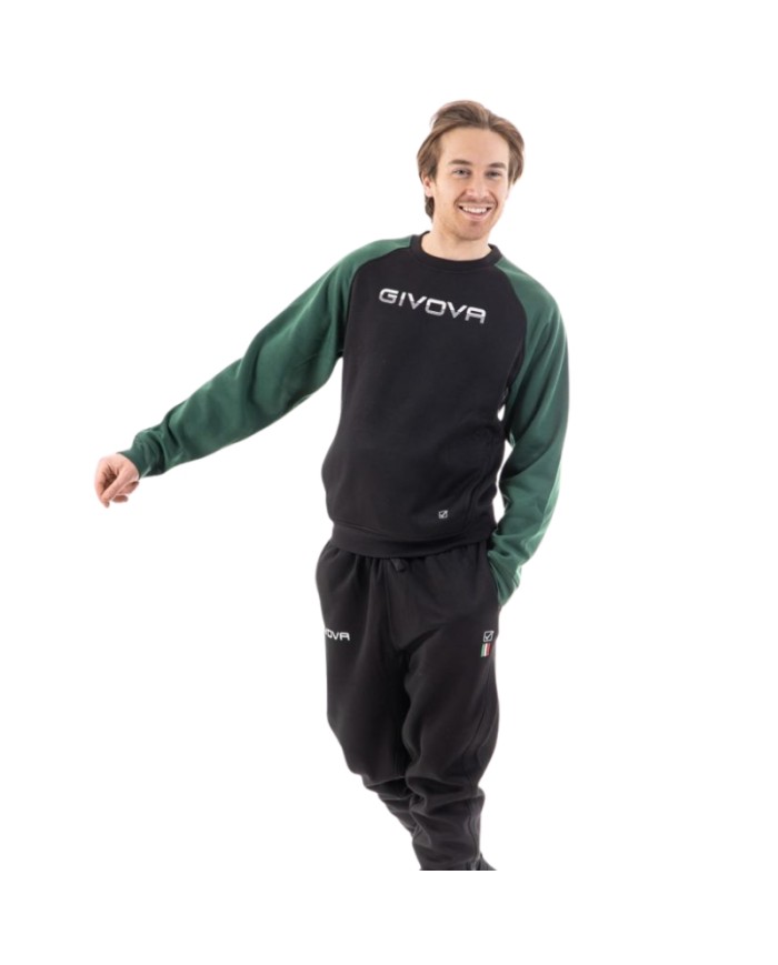 Tuta UOMO ITALIA 104 Givova LIM05 Girocollo Felpata Nero Verde LIM051013 Tuta UOMO ITALIA 104 Givova LIM05 Girocollo Felpata Nero Verde LIM051013