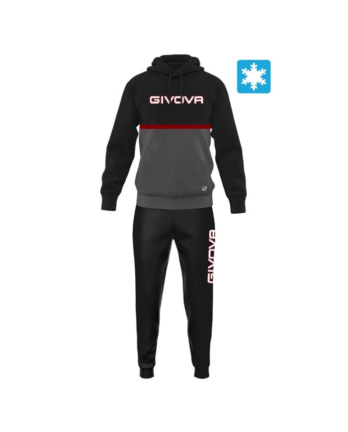 Tuta UOMO ITALIA 106 Givova LIM04 Felpata con Cappuccio Nero Grigio LIM061027 Tuta UOMO ITALIA 106 Givova LIM04 Felpata con Cappuccio Nero Grigio LIM061027