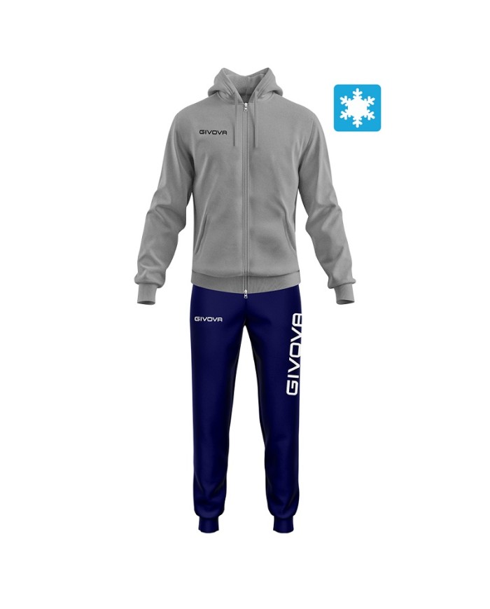 Tuta KING FELPA Givova Garzata con Cappuccio LF21 Unisex Grigio Blu LF210904