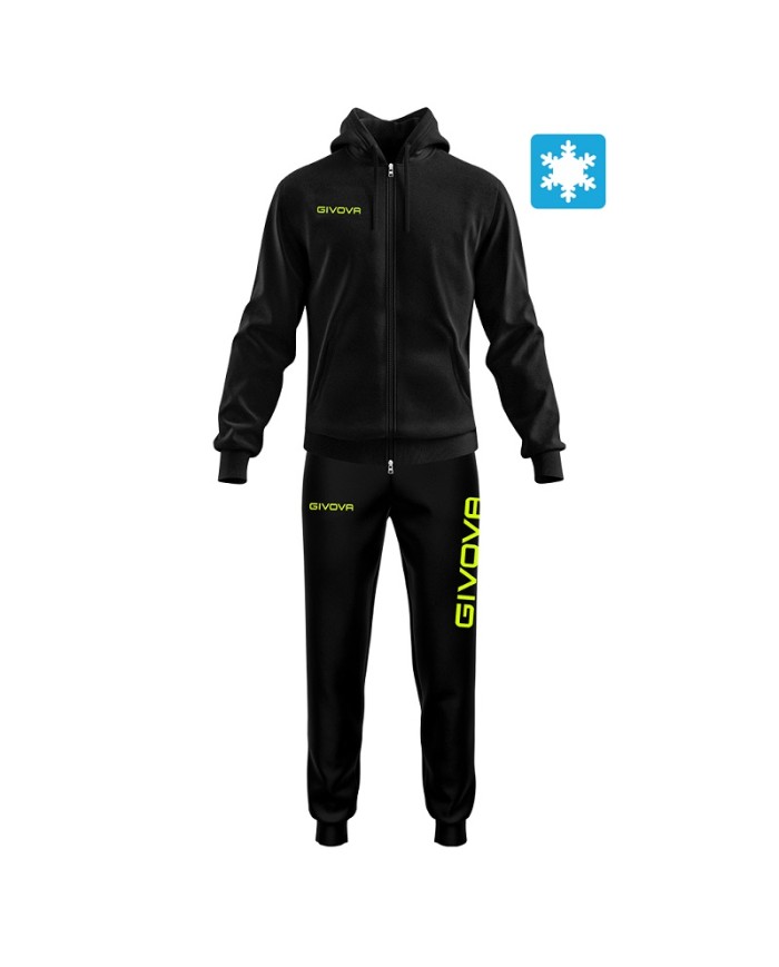 Tuta KING FELPA Givova Garzata con Cappuccio LF21 Unisex Nero Verde Fluo LF211034