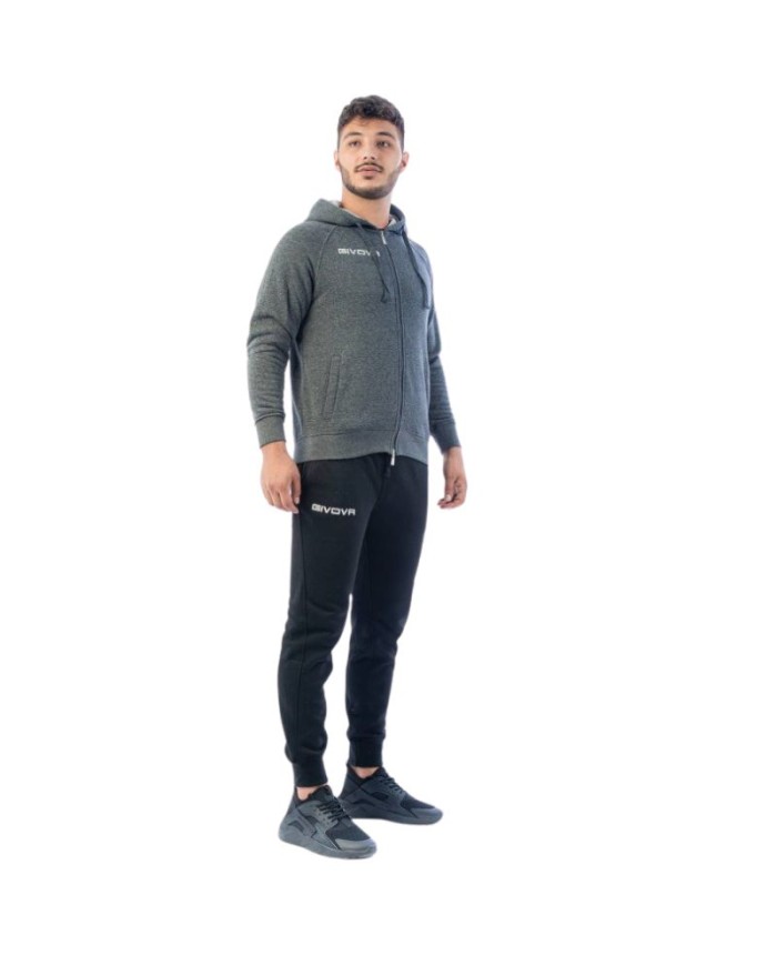 Tuta KING FELPA Givova Garzata con Cappuccio LF21 Unisex Grigio Scuro Nero LF212310