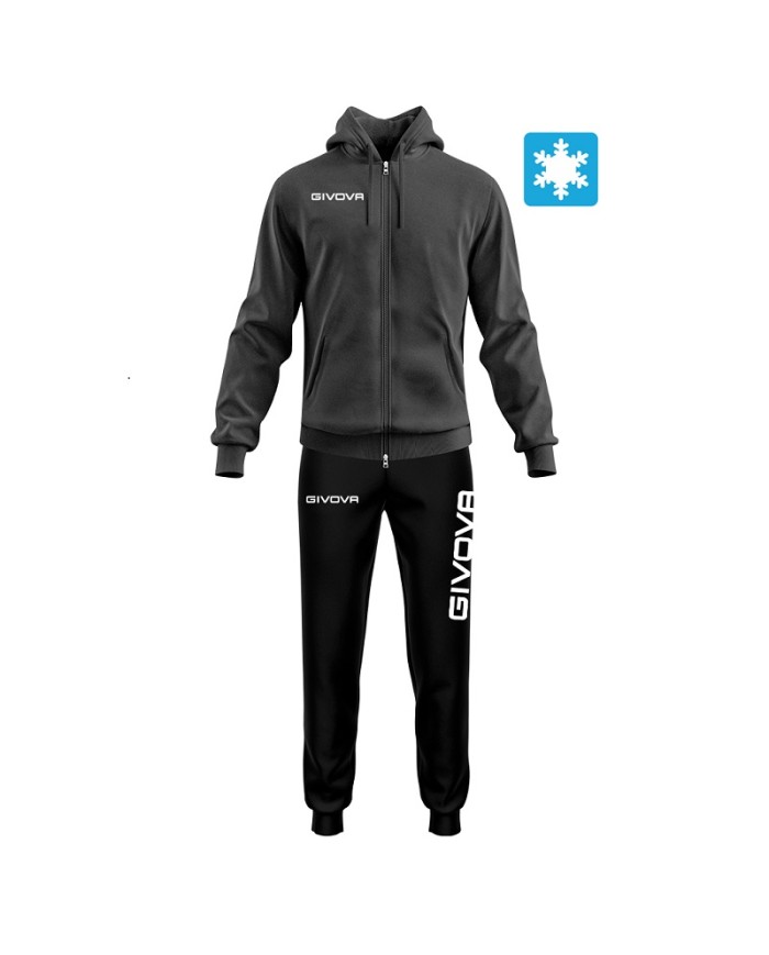 Tuta KING FELPA Givova Garzata con Cappuccio LF21 Unisex Grigio Scuro Nero LF212310