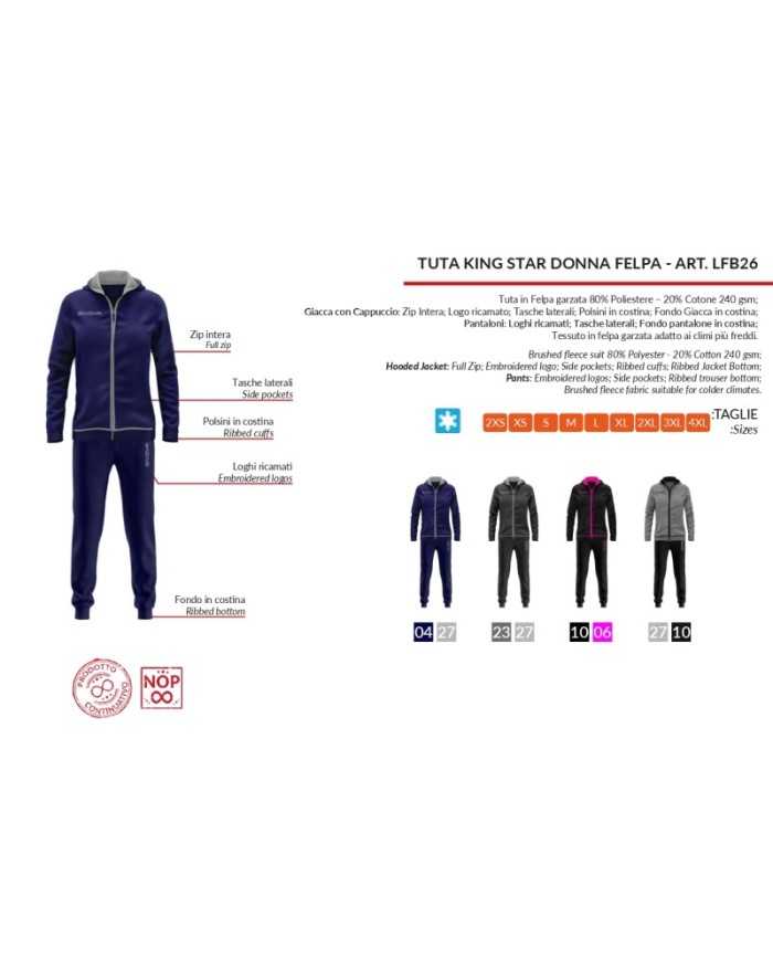 TUTA KING STAR DONNA FELPA GRIGIO CHIARO/NERO Tg. 2XL TUTA KING STAR DONNA FELPA GRIGIO CHIARO/NERO Tg. 2XL