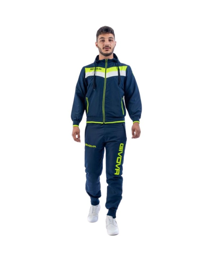 Tuta Givova MATADOR MICROFIBRA TR020 Unisex con Cappuccio Blu Giallo Fluo TR0170419