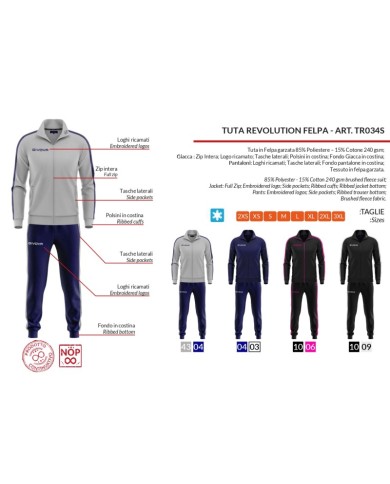 Tuta REVOLUTION FELPA Junior Givova TR034S Sport Fitness Blu Bianco TR034S0403