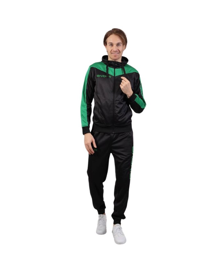Tuta ROMA Givova Micropile con Cappuccio TT013 Unisex Nero Verde TT0131013