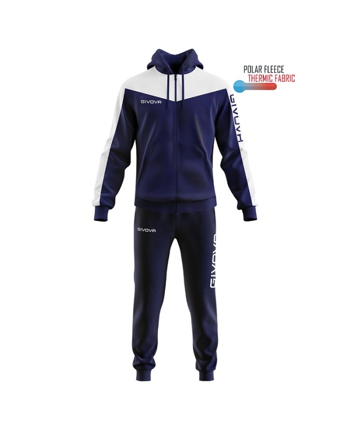 Tuta ROMA Givova Micropile con Cappuccio TT013 Unisex Blu Bianco TT0130403