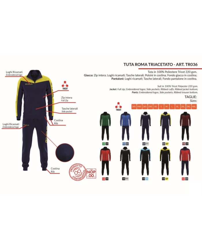 Tuta Givova ROMA Triacetato Nero Giallo TR036 Fitness Sport  TR0361007 Tuta Givova ROMA Triacetato Nero Giallo TR036 Fitness Sport  TR0361007