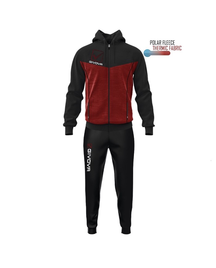 Tuta VISA MELANGE POLARFLEECE Givova TR018P con Cappuccio Granata Nero  TR018P0810