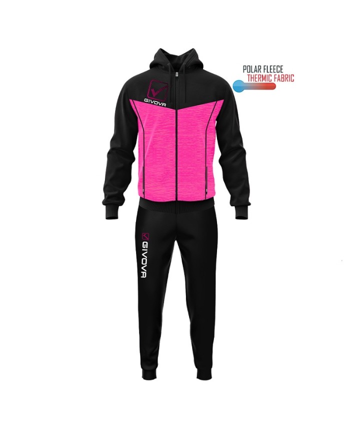 Tuta VISA MELANGE POLARFLEECE Givova TR018P con Cappuccio Rosa Fluo Nero TR018P6010