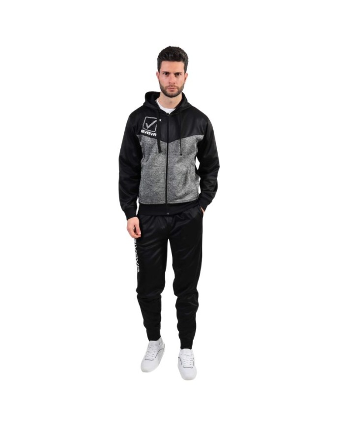 Tuta VISA MELANGE POLARFLEECE Givova TR018P con Cappuccio Nero Grigio TR018P1044