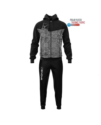 Tuta VISA MELANGE POLARFLEECE Givova TR018P con Cappuccio Nero Grigio TR018P1044 Tuta VISA MELANGE POLARFLEECE Givova TR018P con Cappuccio Nero Grigio TR018P1044