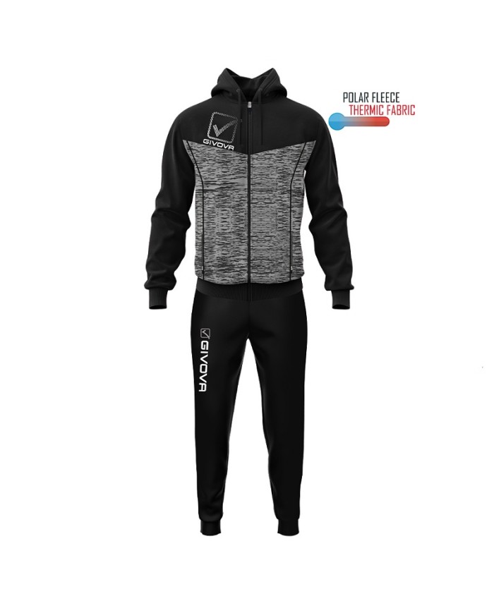 Tuta VISA MELANGE POLARFLEECE Givova TR018P con Cappuccio Nero Grigio TR018P1044