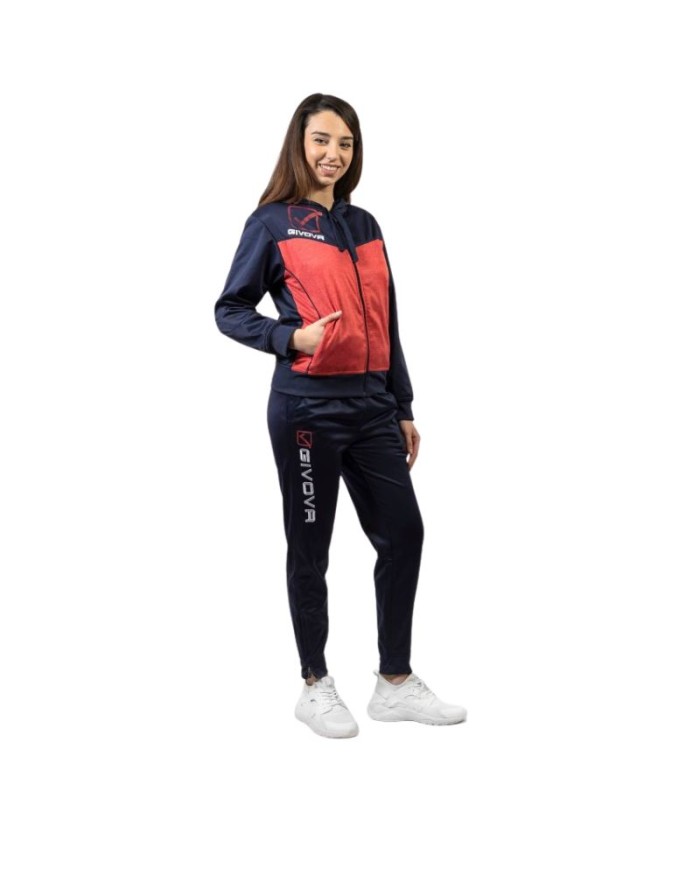 Tuta VISA MELANGE POLARFLEECE Givova TR018P con Cappuccio Blu Rosso TR018P0457