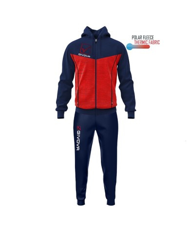 Tuta VISA MELANGE POLARFLEECE Givova TR018P con Cappuccio Blu Rosso TR018P0457 Tuta VISA MELANGE POLARFLEECE Givova TR018P con Cappuccio Blu Rosso TR018P0457