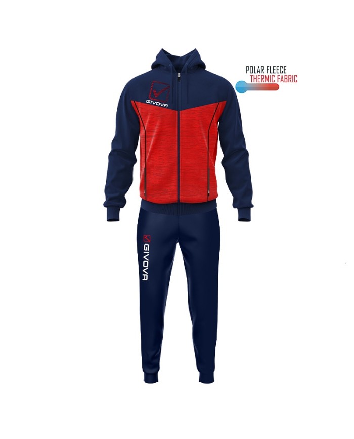 Tuta VISA MELANGE POLARFLEECE Givova TR018P con Cappuccio Blu Rosso TR018P0457