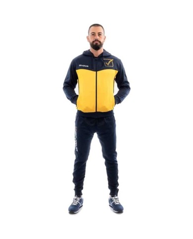 Tuta VISA MELANGE POLARFLEECE Givova TR018P con Cappuccio Blu Giallo TR018P0456 Tuta VISA MELANGE POLARFLEECE Givova TR018P con Cappuccio Blu Giallo TR018P0456