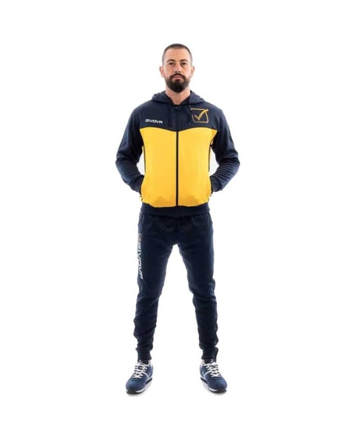 Tuta VISA MELANGE POLARFLEECE Givova TR018P con Cappuccio Blu Giallo TR018P0456