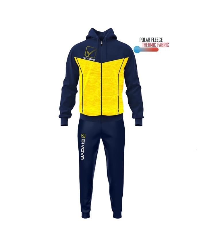 Tuta VISA MELANGE POLARFLEECE Givova TR018P con Cappuccio Blu Giallo TR018P0456
