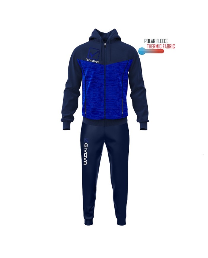 Tuta VISA MELANGE POLARFLEECE Givova TR018P con Cappuccio Blu Azzurro TR018P0446