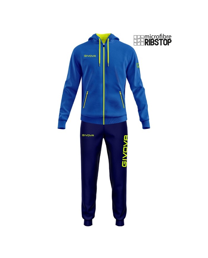 Tuta Givova WINNER MICROFIBRA TR017 Unisex con Cappuccio Azzurro Giallo Fluo TR0170219