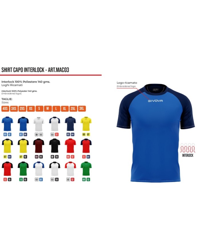 Maglia Givova Shirt Capo Interlock Azzurro MAC03 Calcio Sport MAC030002 Maglia Givova Shirt Capo Interlock Azzurro MAC03 Calcio Sport MAC030002
