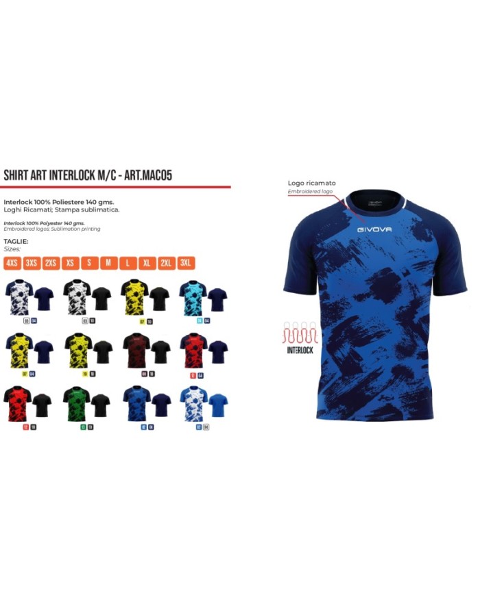 Maglia Givova Shirt Art M/C Interlock MAC05 Calcio Giallo Fluo Nero Unisex MAC051910