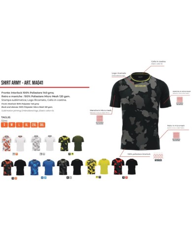 Maglia ARMY INTERLOCK Givova MA041 Calcio Tennis Padel Giallo Nero MA0410710