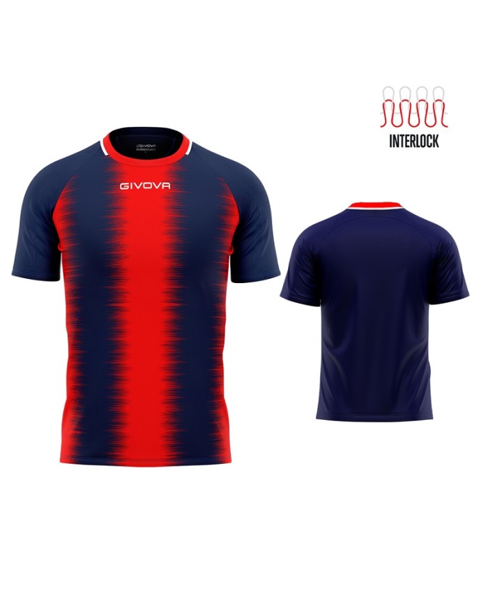 Maglia Givova Stripe M/C Interlock MAC06 Calcio Blu Rosso Unisex MAC060412