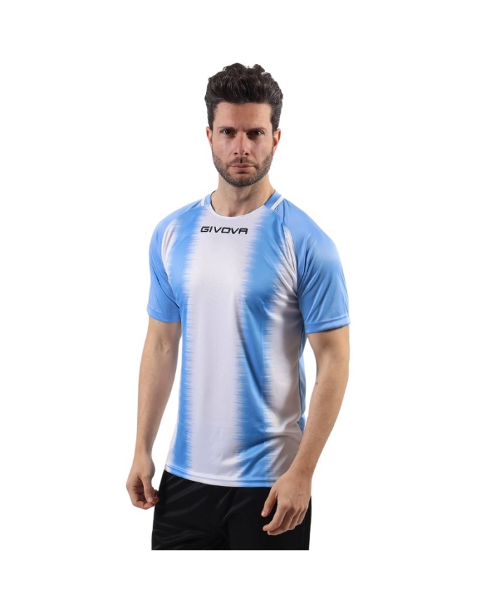 Maglia Givova Stripe M/C Interlock MAC06 Calcio Celeste Bianco Unisex MAC060503