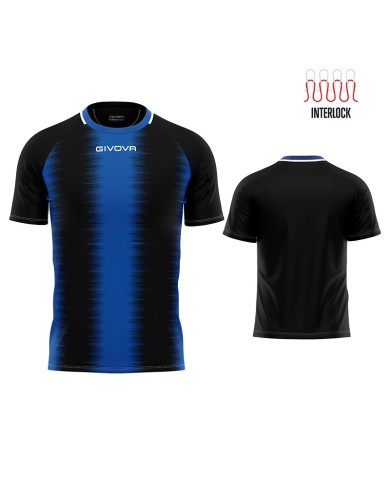 Maglia Givova Stripe M/C Interlock MAC06 Calcio Nero Azzurro Unisex MAC061002 Maglia Givova Stripe M/C Interlock MAC06 Calcio Nero Azzurro Unisex MAC061002
