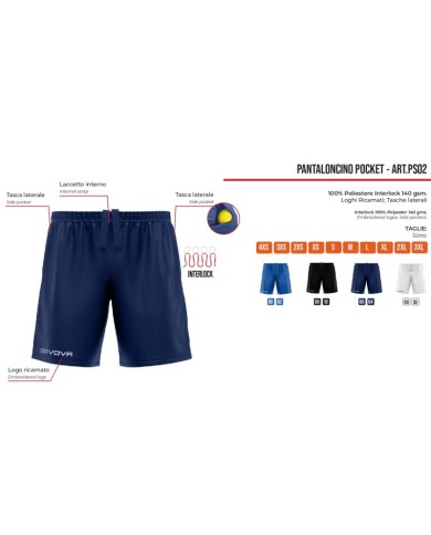 Pantaloncino POCKET Givova Calcio PS02 Unisex Sport Tempo Libero Blu PS02-0004 Pantaloncino POCKET Givova Calcio PS02 Unisex Sport Tempo Libero Blu PS02-0004