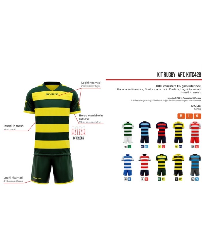 KIT RUGBY NERO/GIALLO Tg. XL