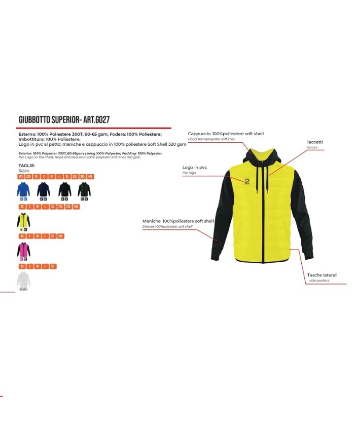 Giubbotto SUPERIOR Givova G027 Full Zip con Cappuccio Blu Unisex G0270004